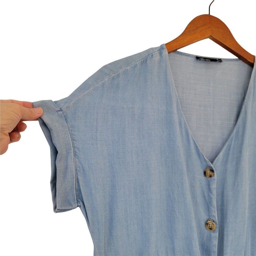 Saks Fifth Avenue Chambray Button Down Dress Womens Size M Light Blue Lyocell - Picture 5 of 10